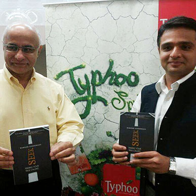 Typhoo seeks and finds good company; eminent entrepreneur and author Subroto Bagchi and Rakesh Godhwani, Head IIM B Alumni Association; Just loving it - Oxford Bookstore Bangalore